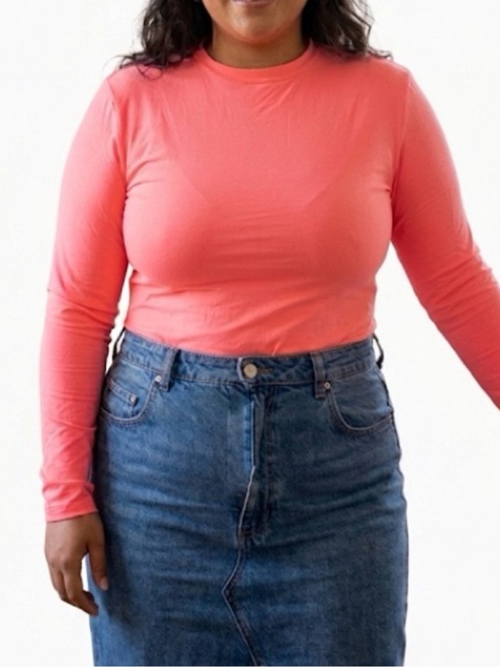 SKIMS Fits Everybody Long Sleeve Crew Neck Bodysuit Neon Coral Pink Size 2X